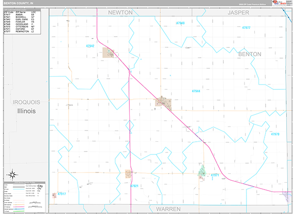Benton County, IN Zip Code Map