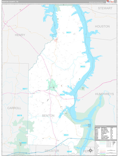 Benton County, TN Wall Map Premium Style