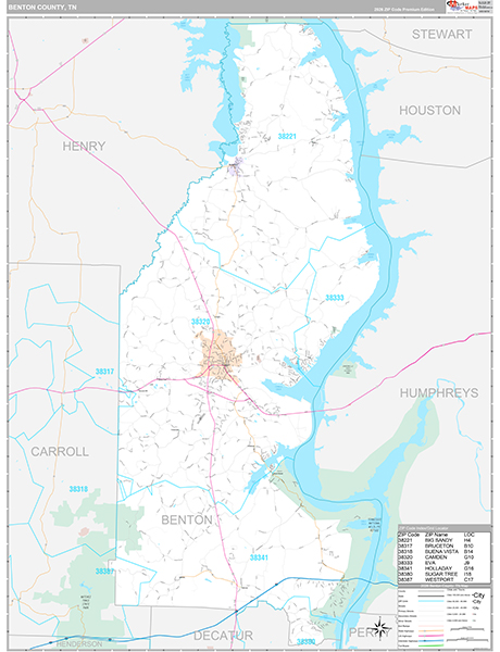 Benton County, TN Zip Code Map