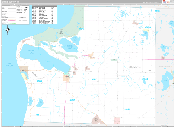 Benzie County Wall Map Premium Style
