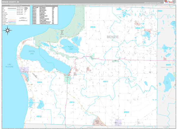 Benzie County, MI Zip Code Map