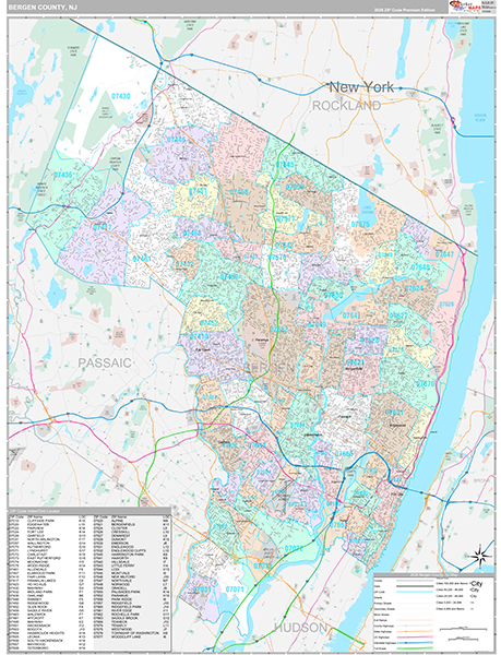 Bergen County, NJ Zip Code Map