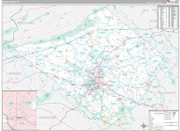 Berks County, PA Wall Map Premium Style