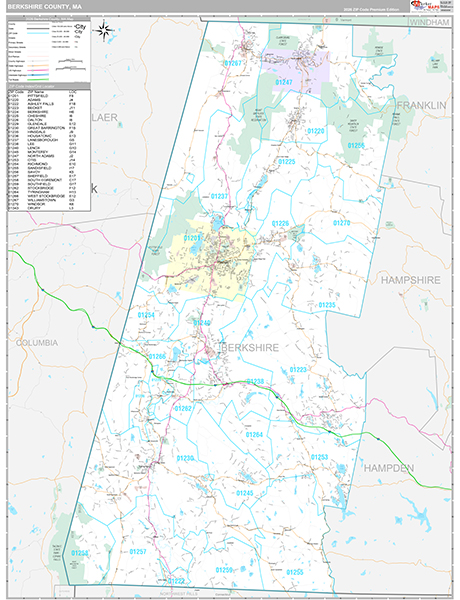 Berkshire County, MA Wall Map Premium Style