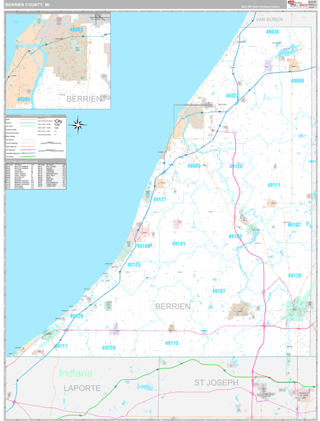 Berrien County Wall Map Premium Style