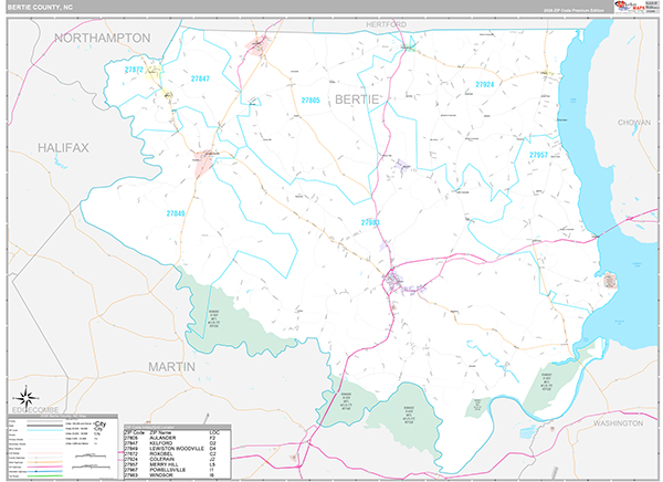Bertie County, NC Wall Map Premium Style