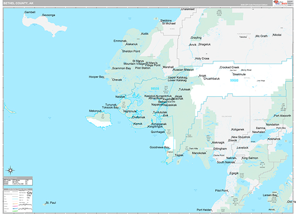 Bethel Borough (County), AK Carrier Route Wall Map