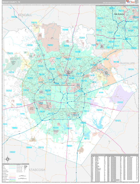 Bexar County, TX Carrier Route Wall Map