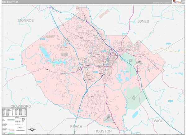 Bibb County, GA Zip Code Map