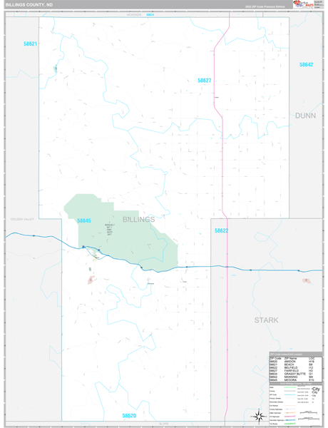Billings County, ND Wall Map