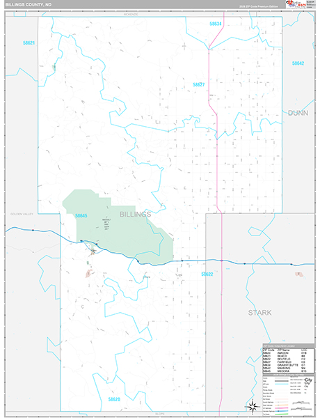 Billings County, ND Wall Map Premium Style