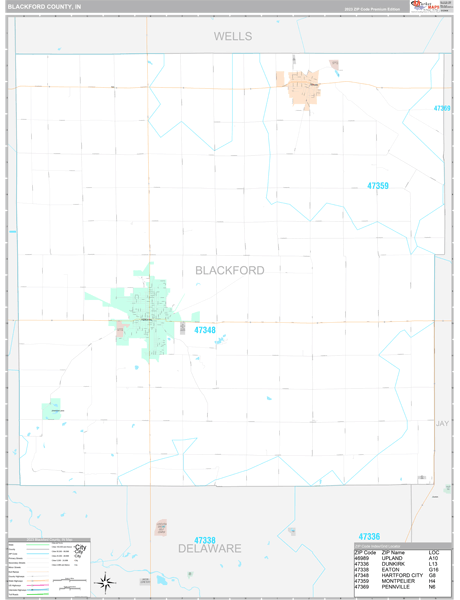 Blackford County, IN Wall Map Premium Style
