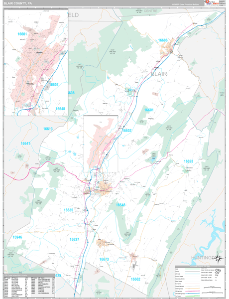 Blair County, PA Wall Map Premium Style