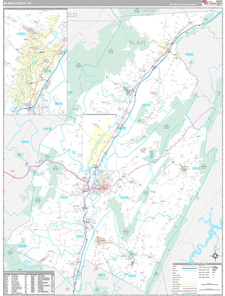 Blair County, PA Wall Map Premium Style