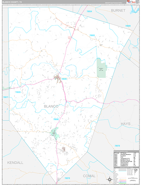 Blanco County, TX Zip Code Map