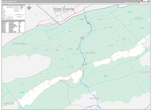 Bland County, VA Wall Map