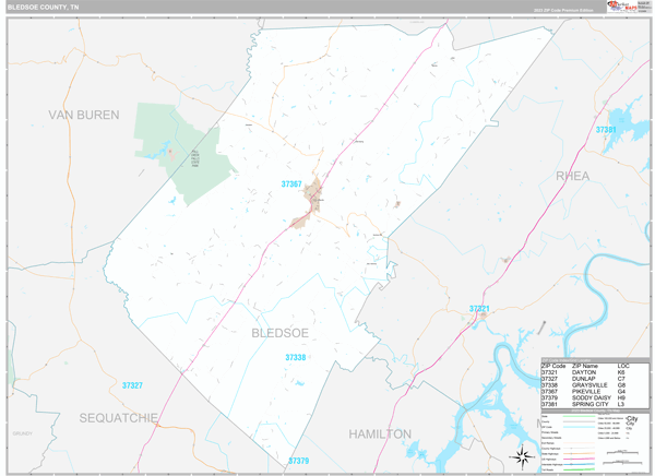 Bledsoe County, TN Zip Code Map