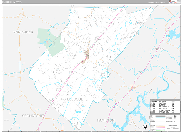 Bledsoe County, TN Zip Code Map