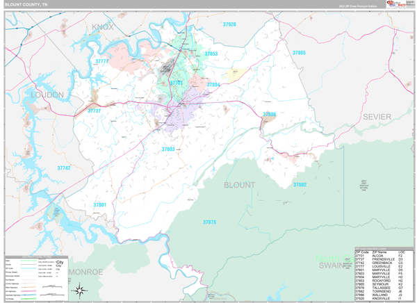 Blount County, TN Carrier Route Wall Map