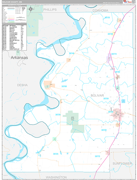 Bolivar County, MS Zip Code Map