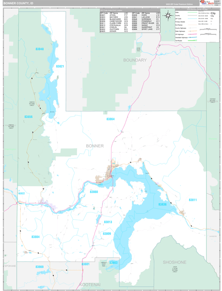 Bonner County, ID Zip Code Map