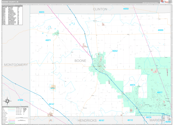 Boone County, IN Carrier Route Wall Map