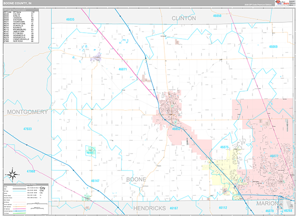 Boone County, IN Zip Code Map