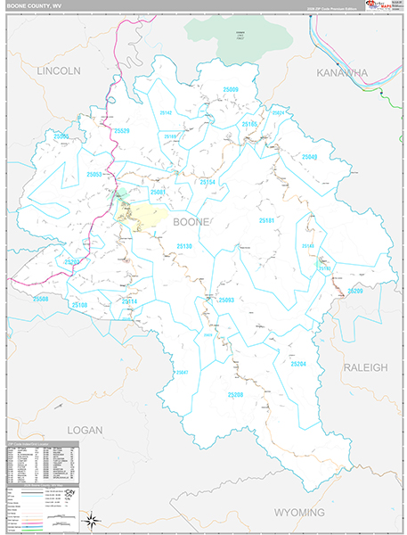 Boone County, WV Zip Code Map