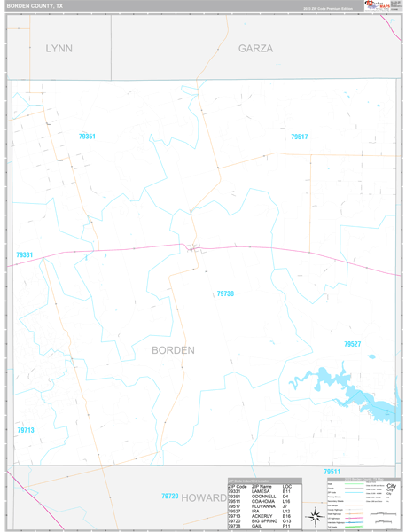 Borden County, TX Carrier Route Wall Map