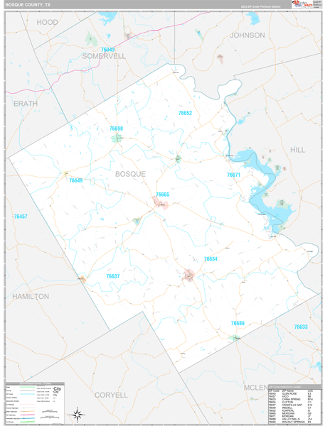 Bosque County, TX Zip Code Map