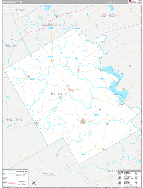 Bosque County, TX Zip Code Map