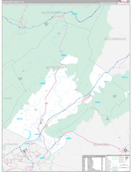 Botetourt County, VA Wall Map Premium Style