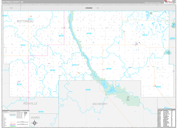 Bottineau County, ND Wall Map Premium Style