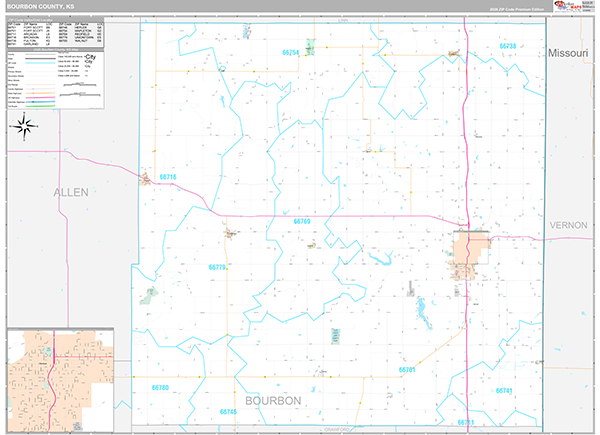 Bourbon County, KS Wall Map