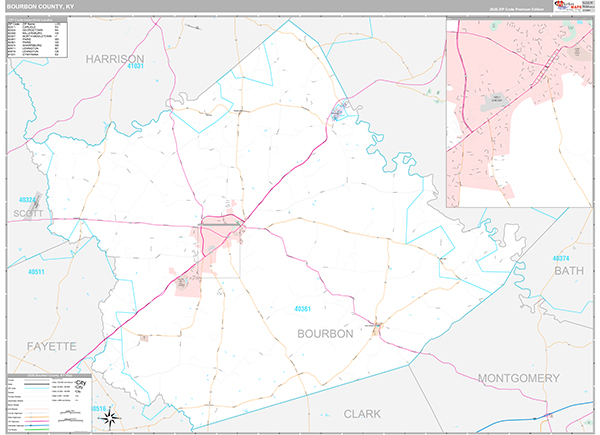 Bourbon County, KY Zip Code Map