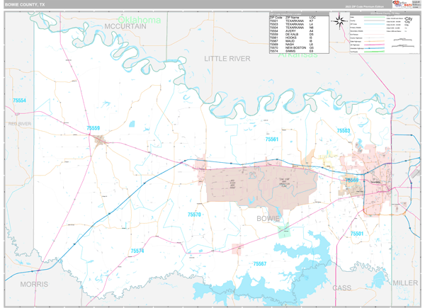 Bowie County, TX Wall Map