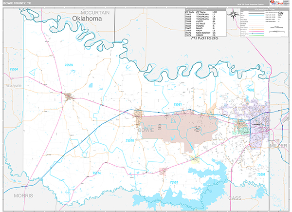 Bowie County, TX Zip Code Map