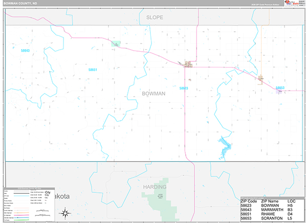 Bowman County, ND Wall Map Premium Style