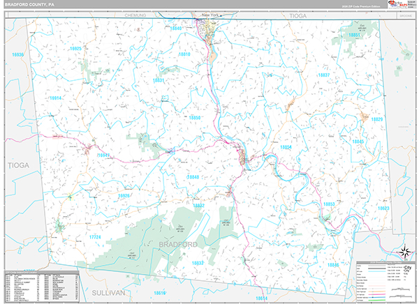 Bradford County, PA Wall Map Premium Style