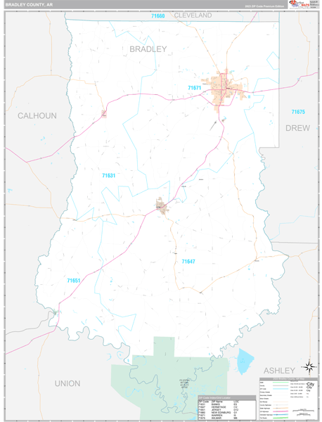Bradley County, AR Wall Map Premium Style