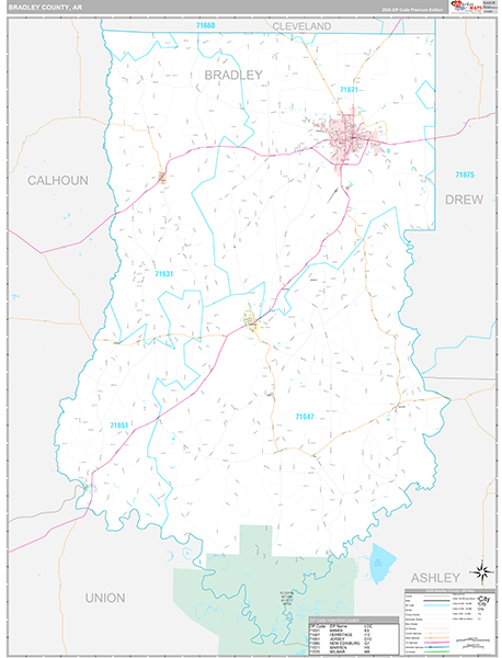 Bradley County, AR Zip Code Map