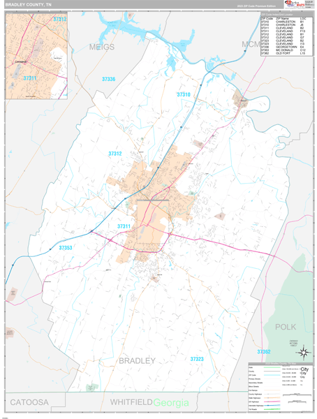 Bradley County, TN Carrier Route Wall Map