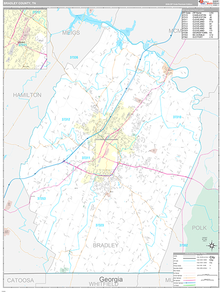 Bradley County, TN Zip Code Map