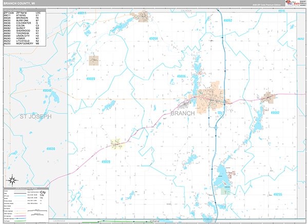 Branch County, MI Zip Code Map