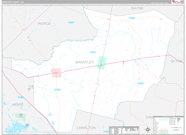 Brantley County, GA Wall Map Premium Style