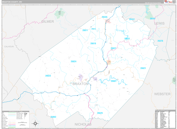 Braxton County, WV Wall Map Premium Style by MarketMAPS - MapSales