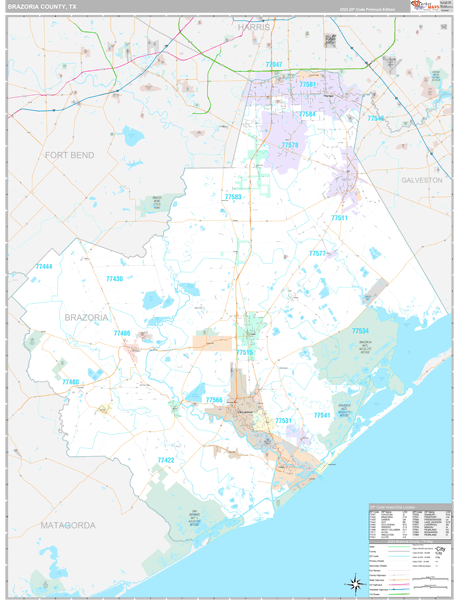 Brazoria County, TX Wall Map Premium Style
