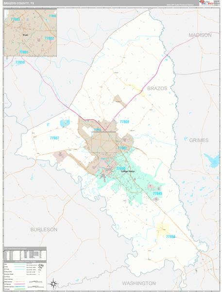 Brazos County, TX Wall Map