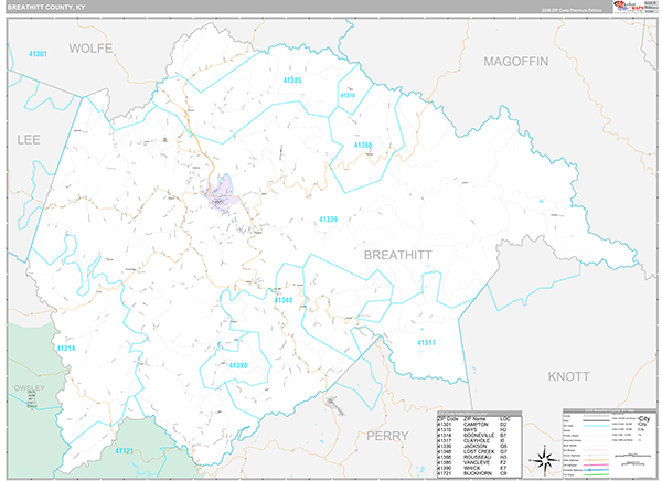 Breathitt County Wall Map Premium Style