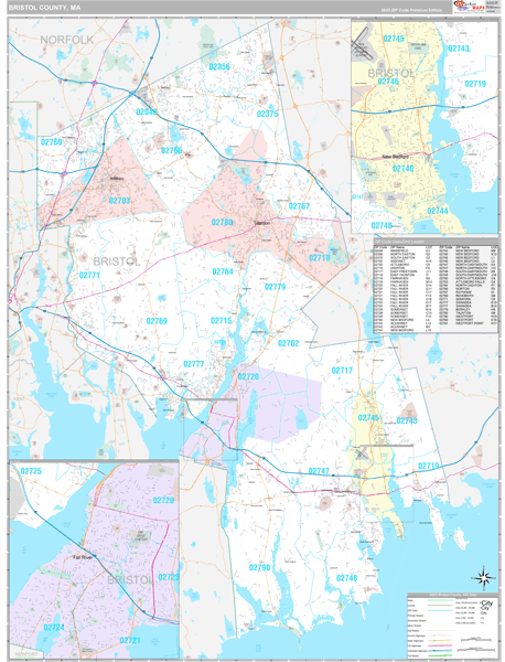 Bristol County, MA Wall Map